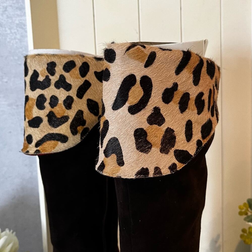 NEW NYLA Suede Leopard Hair Calf Ryba Classic High Heel Knee Boots Chocolate… - Picture 6 of 16